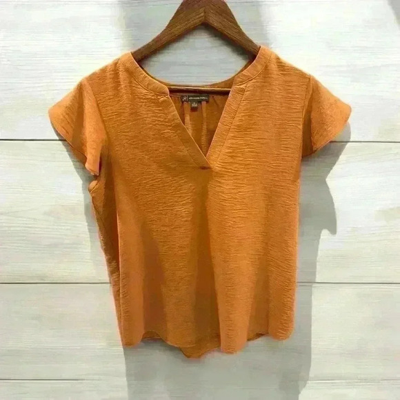 ADRIANNA PAPELL FLUTTER SLEEVE BLOUSE CAMEL SZ M MEDIUM - Picture 1 of 7